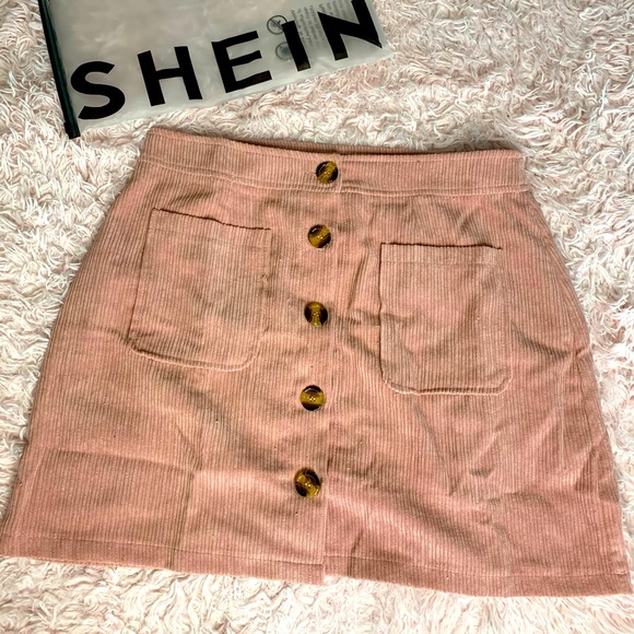 Nude Pink Button Mini Skirt - Picture 1 of 5